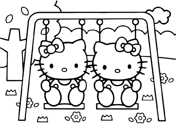 Hello Kitty on Swing - Printable Coloring Page for Free - Pupla.com