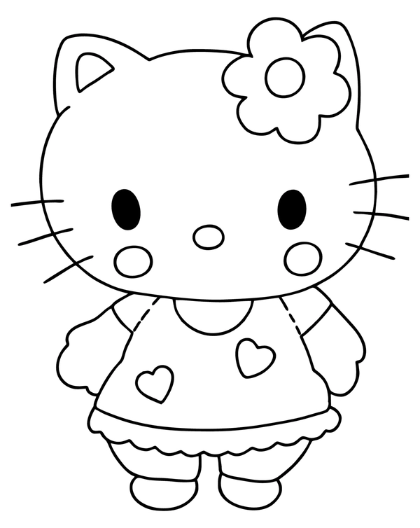Hello Kitty with Heart Dress Coloring Page