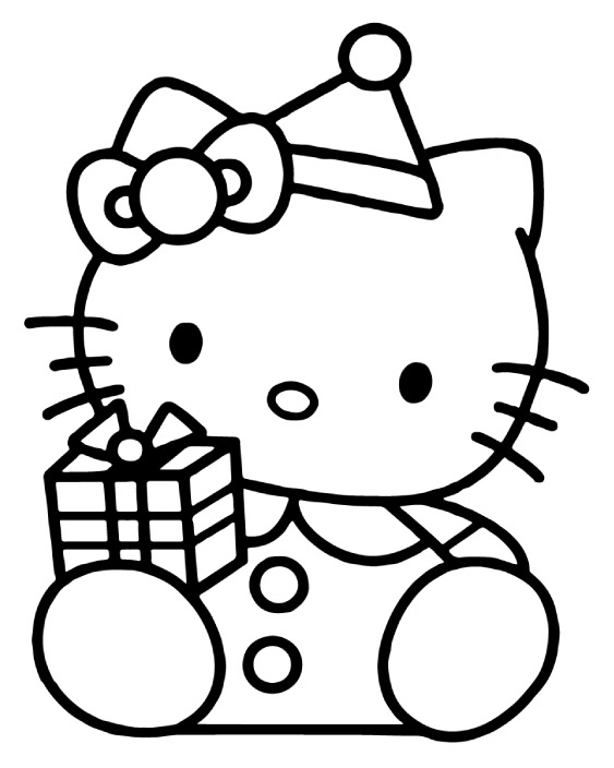 Hello Kitty met Cadeautje Kleurplaat