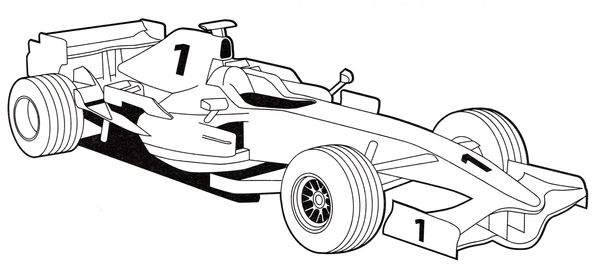 Formule 1 Nummer 1 Race-auto Kleurplaat