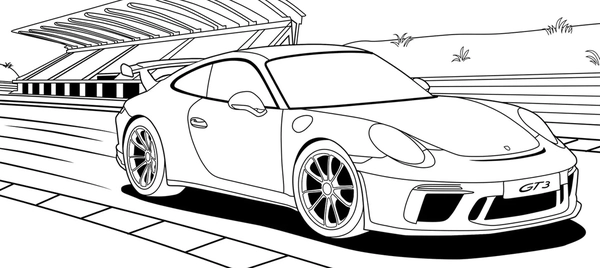 Race Car Porsche Driving on Circuit Coloring Page