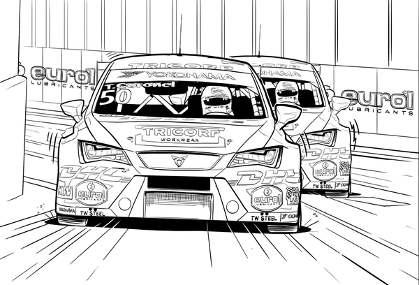 Two Race Cars Racing Eurol Coloring Page