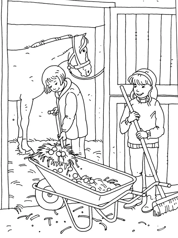 Horse in Stable Coloring Page