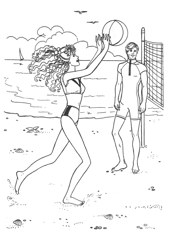 Coloriage Barbie jouant au volley-ball