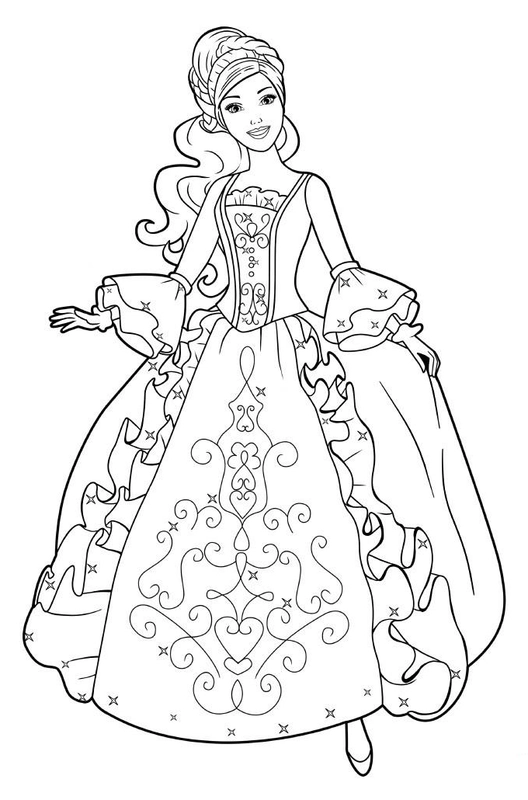 Dibujo para Colorear Vestido de Princesa Barbie Detallado