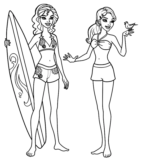 Barbie Surfing Coloring Page