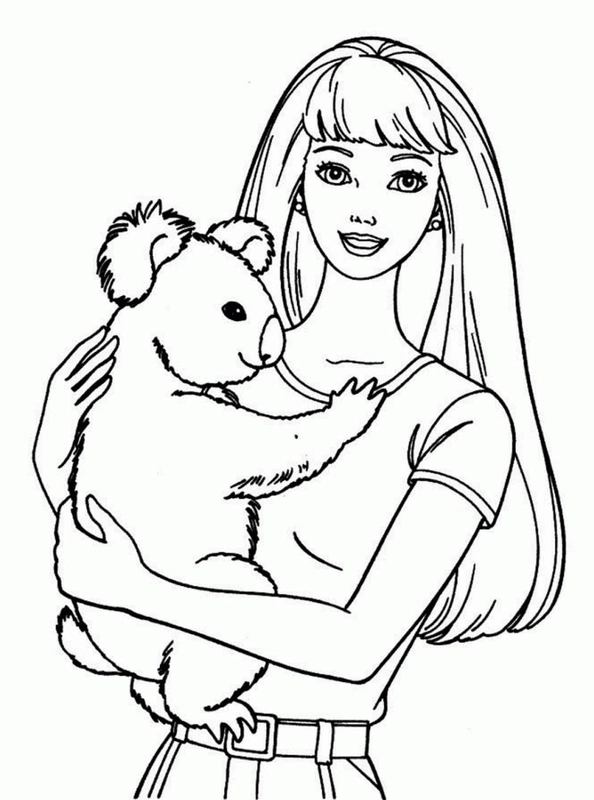 Dibujo para Colorear Barbie con el oso Koala