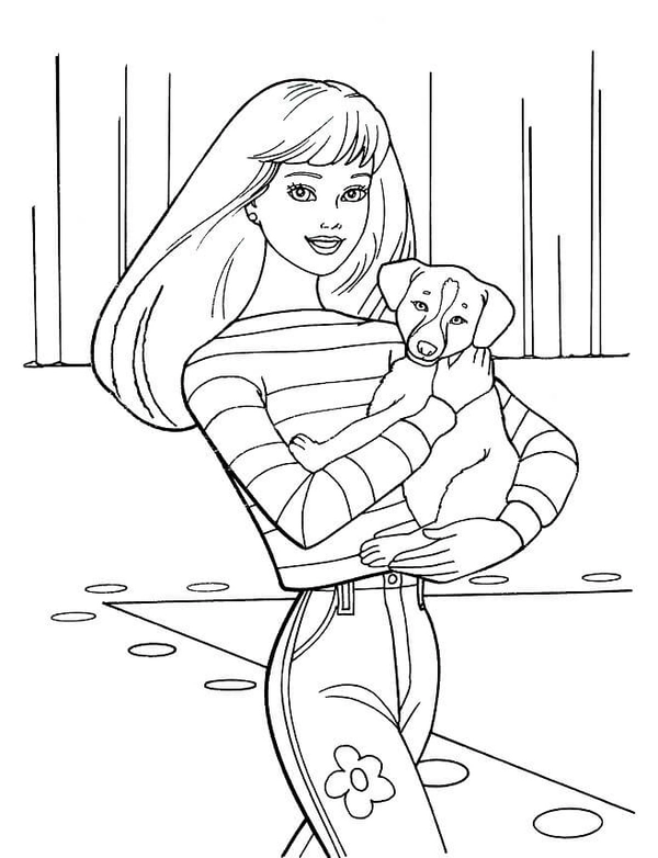 Dibujo para Colorear Barbie con cachorro