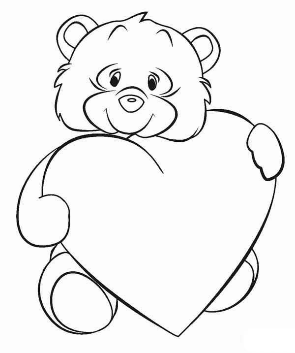 Teddy Bear Heart Coloring Page - Bear Holding Heart.webp