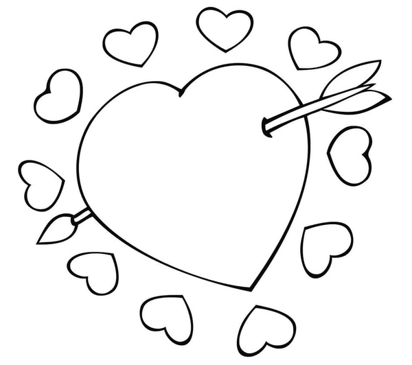 Dibujo para Colorear Un gran corazón rodeado de pequeños corazones