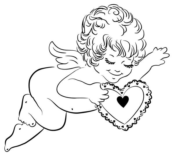 Cupid Holding Heart Coloring Page