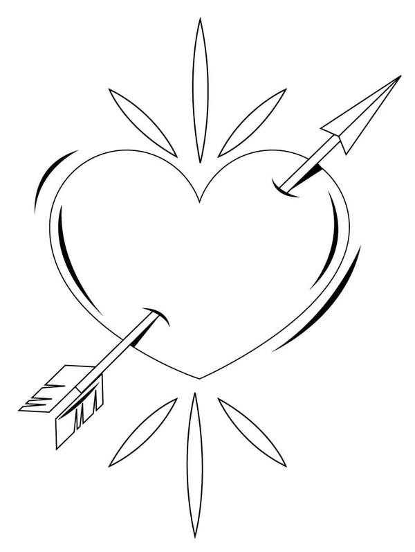 Cute Heart with Arrow Coloring Page