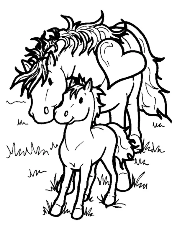 Horse Mam and Baby Coloring Page