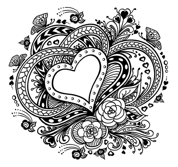 Heart with Ornaments Coloring Page