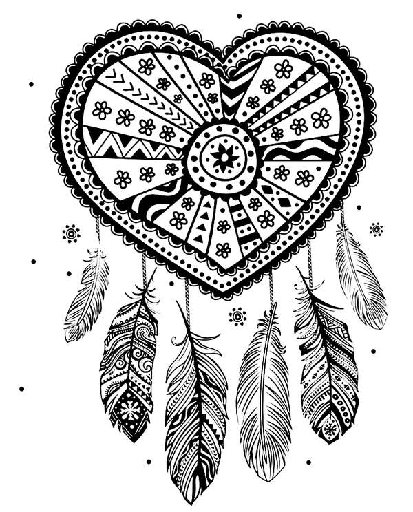 Heart with Feathers Coloring Page