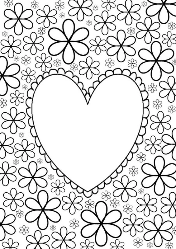 Dibujo para Colorear Corazón con flores