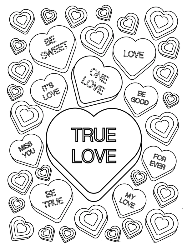 Hearts Candy Coloring Page