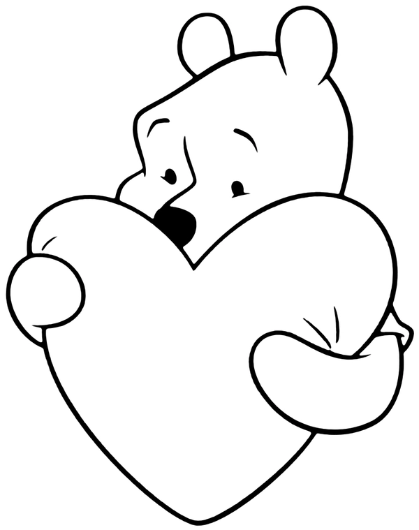 Winnie the Pooh with Heart Coloring Page