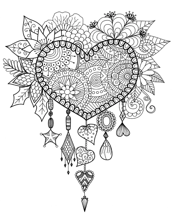 Zentangle Heart Adults Coloring Page