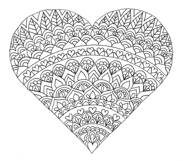 Zentangle Heart Coloring Page