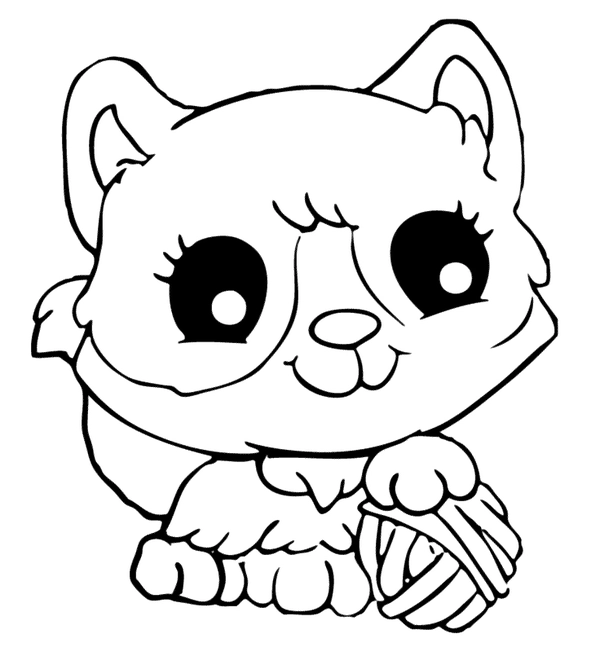 Coloriage Chaton avec une pelote de laine