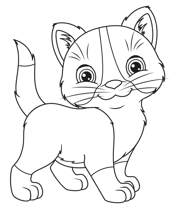 Dibujo para Colorear Gatito de pie y sonriente