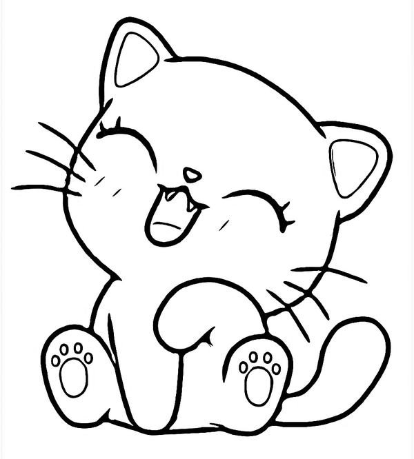 Dibujo para Colorear Gatito sentado y sonriente