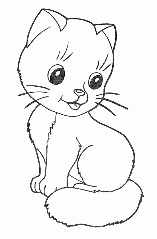 Dibujo para Colorear Sentado Gatito Feliz