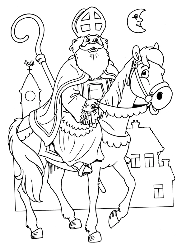 Sinterklaas op zijn Paard Kleurplaat