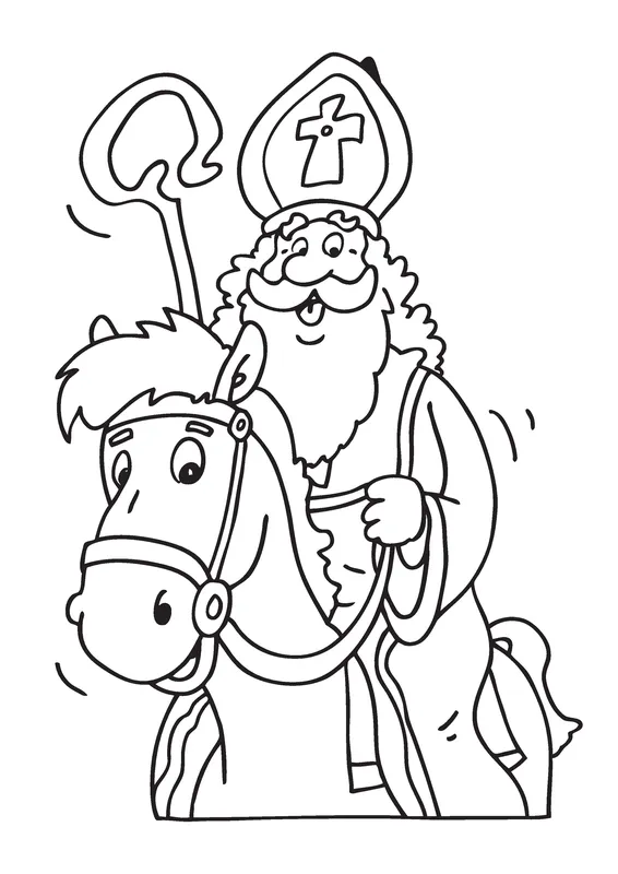 Sinterklaas op Paard Kleurplaat