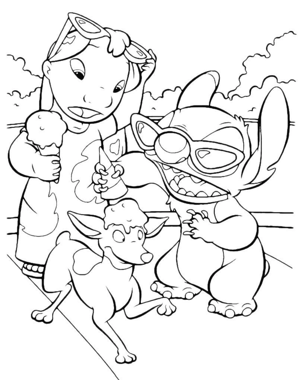 Lilo & Stitch Spilling Ice Cream Coloring Page