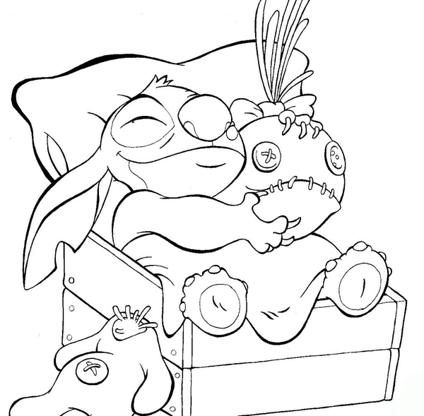 Stitch in Bed Coloring Page