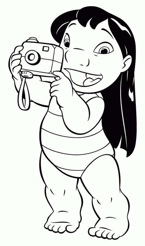 Lilo & Stitch Taking Picture Coloring Page