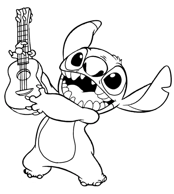 Coloriage Stitch jouant de la guitare