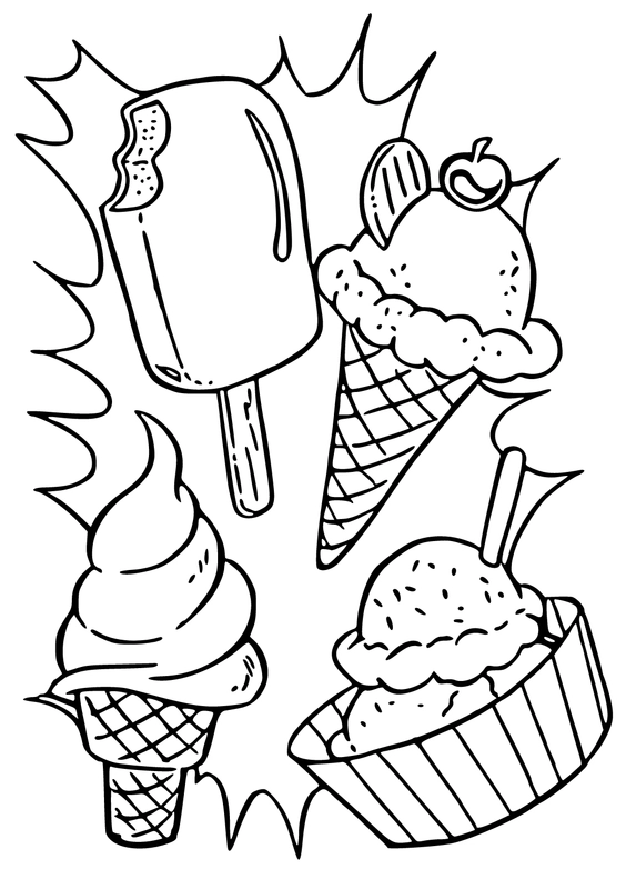 Four Different Ice Creams Coloring Page