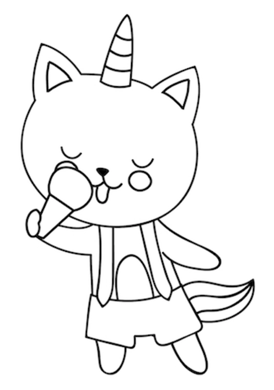 Cat Eating Ice Cream Coloring Page