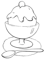 Eiscreme mit Kirsche und Löffel