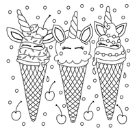 Tres helados de unicornio
