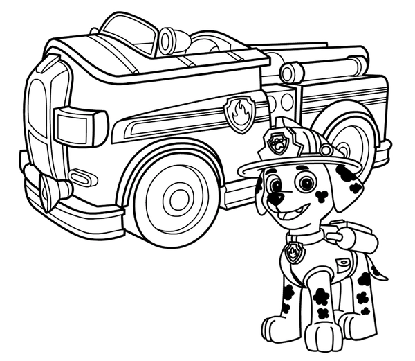 🖍️ PAW Patrol Marshall Firetruck - Printable Coloring Page for Free 