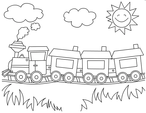 Simple Steam Train in Sun Coloring Page