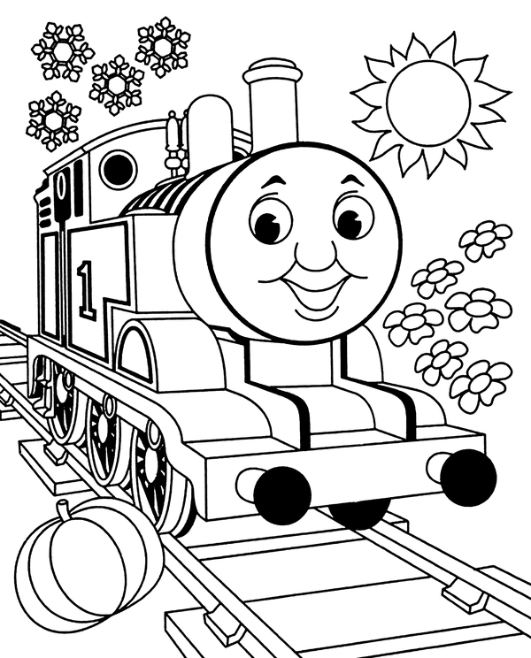 Thomas the Train with Sun Coloring Page