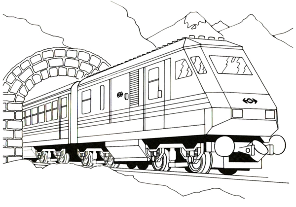 Train in Tunnel Coloring Page