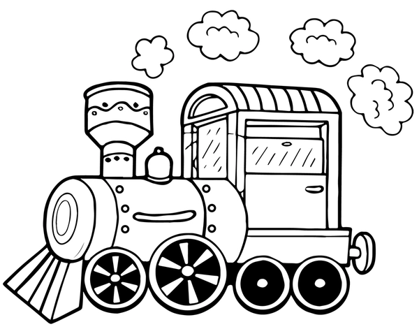 Train with Steam Clouds Coloring Page