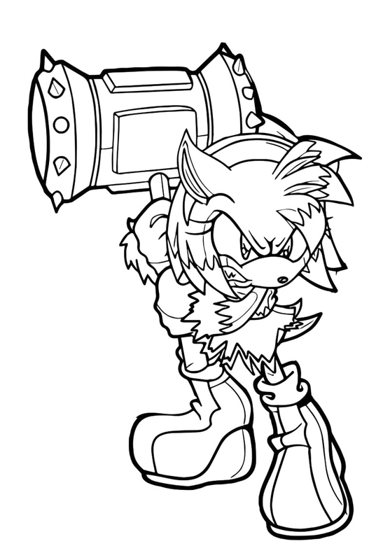 Amy Rose with a Piko Piko Hammer coloring pages, Sonic the Hedgehog  coloring pages 