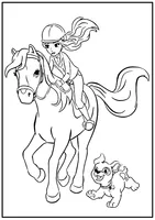 Pferd mit Mädchen und Hund