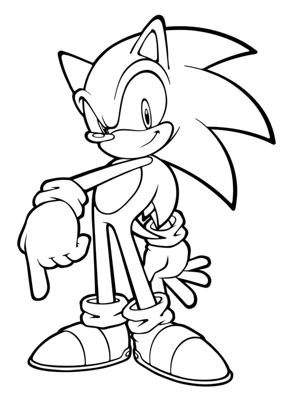 Dibujo para Colorear Sonic apuntando hacia abajo