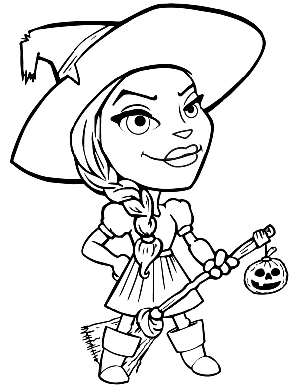 Dibujo para Colorear Halloween Hermosa bruja en la escoba
