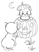 Halloween Katze im Kürbis