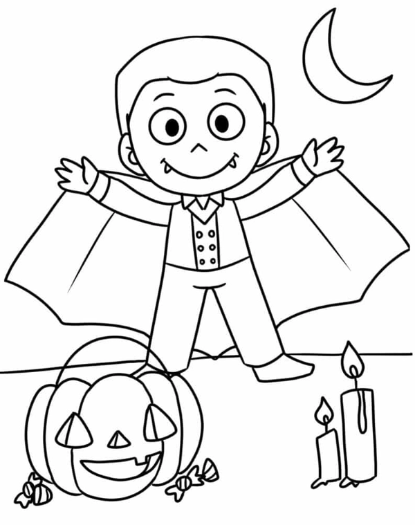 Halloween Dracula and Pumpkin Coloring Page