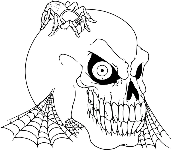 Halloween Skull and Spider Coloring Page